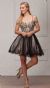 Spaghetti Straps Cold-shoulder Beaded Tulle short Prom Dress in Black